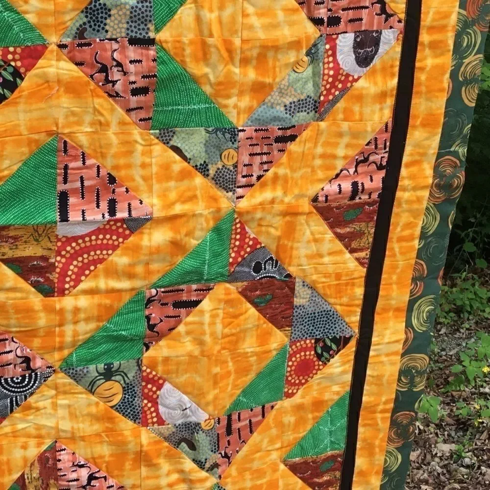 NWT Hand Crafted Aboriginal Prints Quilt Yellow